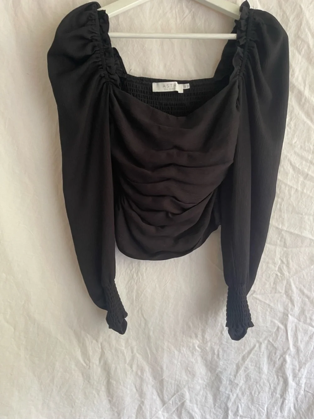 Astr Black Square-Neck Puff Sleeve Top Romantic chic coquette minimalist Size XS